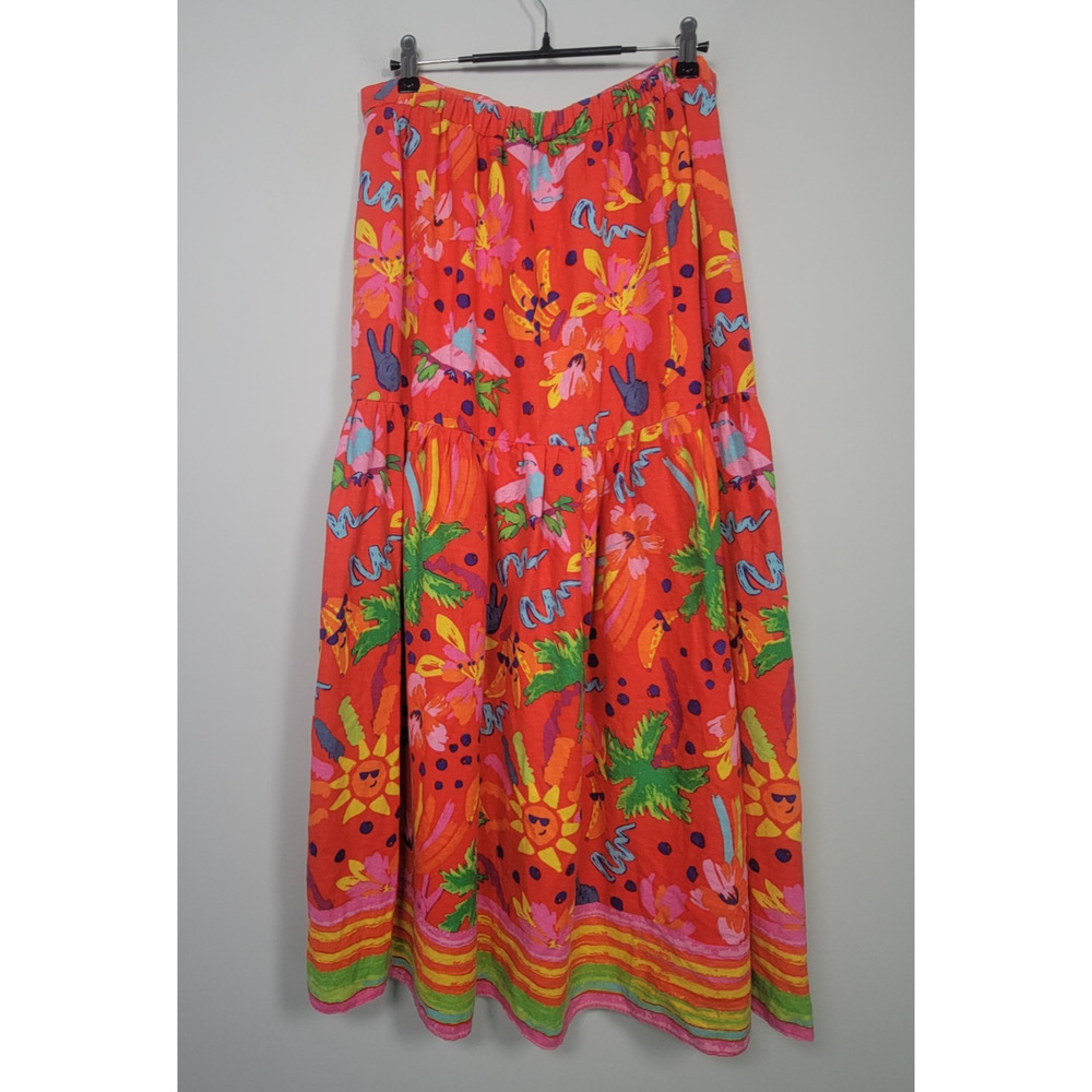 Maison d’Amelie Maxi Skirt Womens M Red Floral Boho Linen Rayon Blend